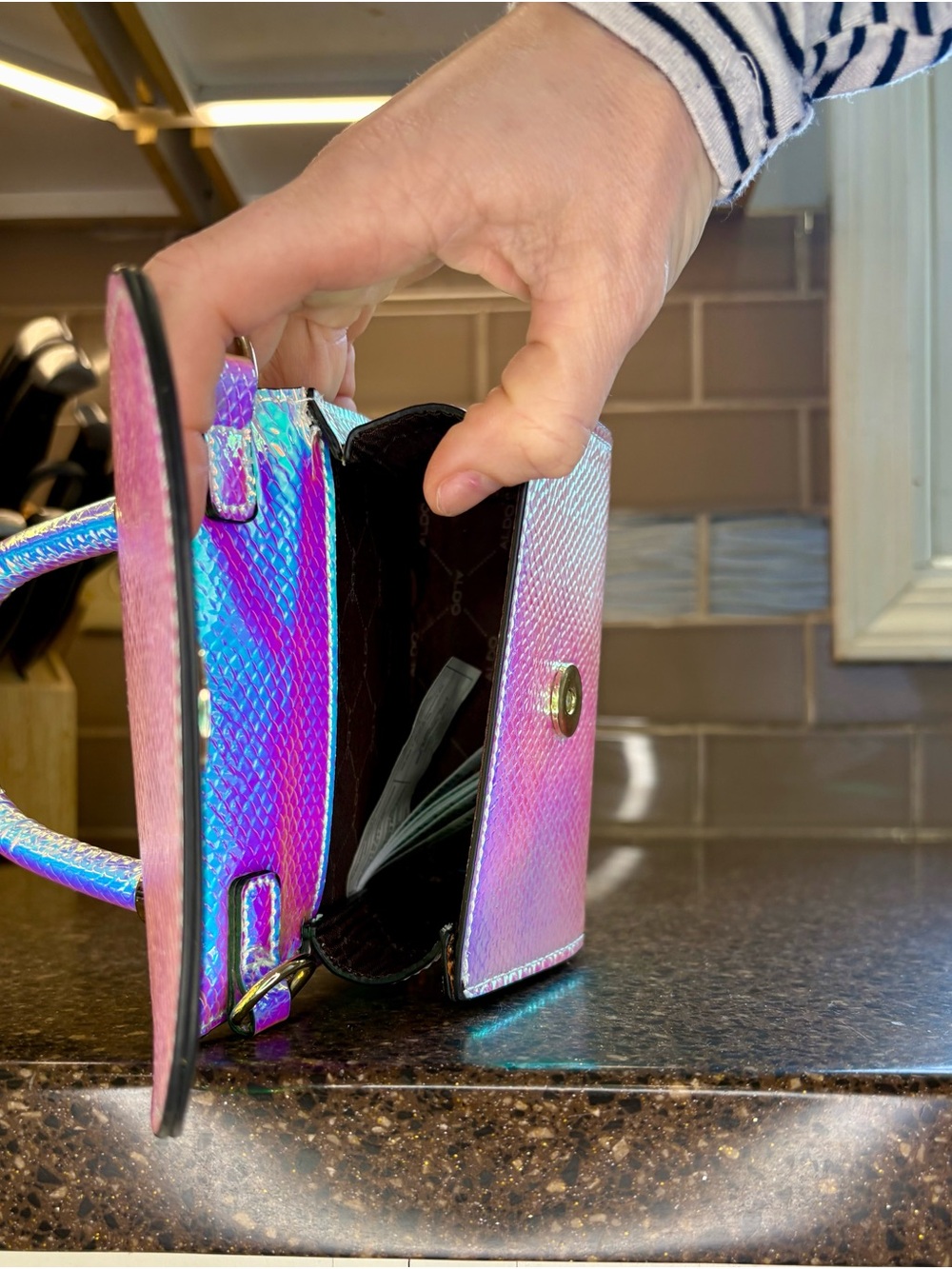 Aldo Iridescent Teal Mini Top-Handle Bag - Picture 3 of 8